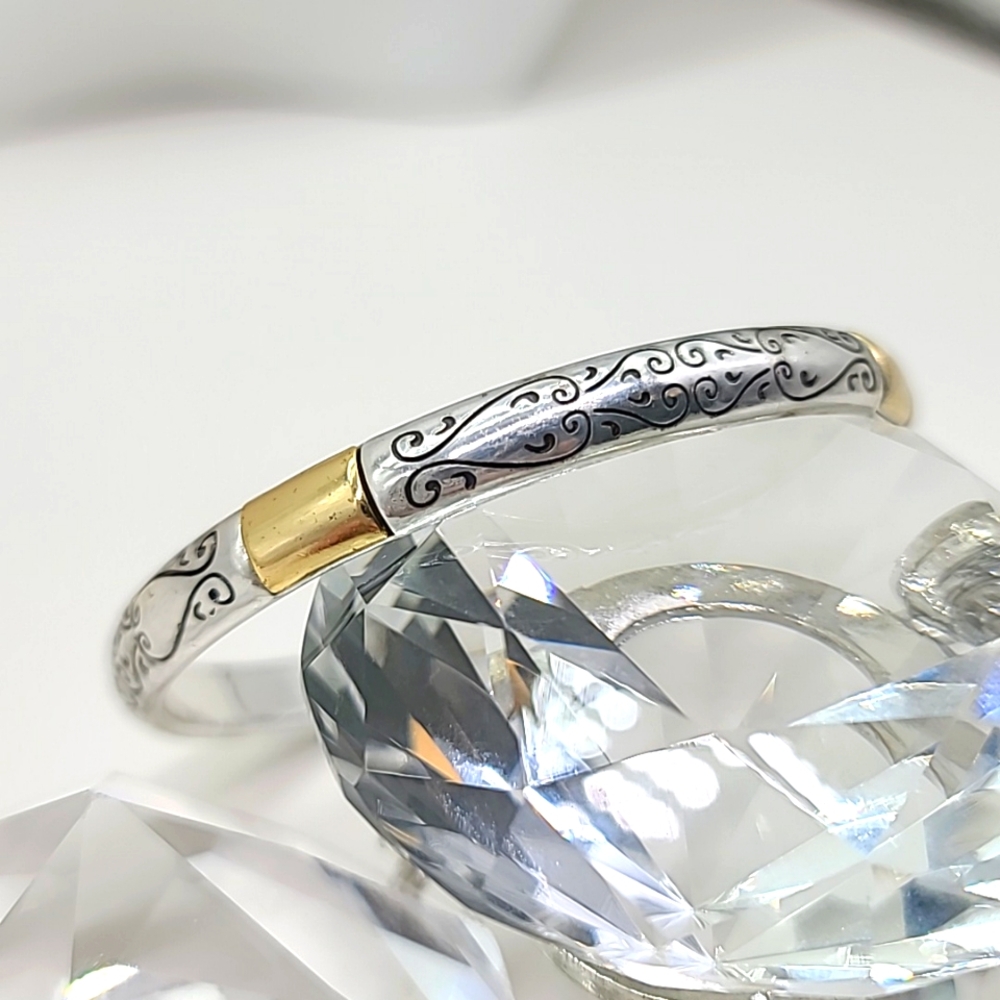 Brighton "Venezia" TwoTone Gold & Silver Plated Etched Scrolls Bangle Bracelet!